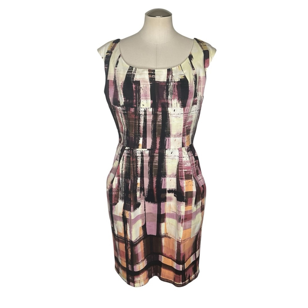 Maggy London Abstract Print Sheath Dress Sleeveless Knee Length Size 10
